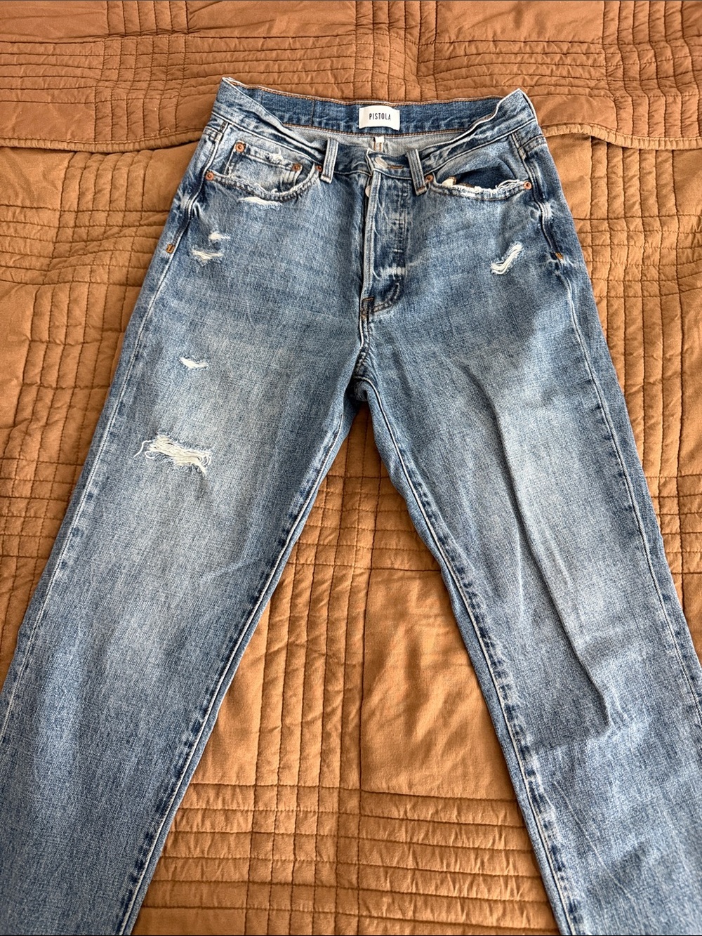 Pistola Women’s Light Blue Distressed Slim Straight Jeans - Size 27